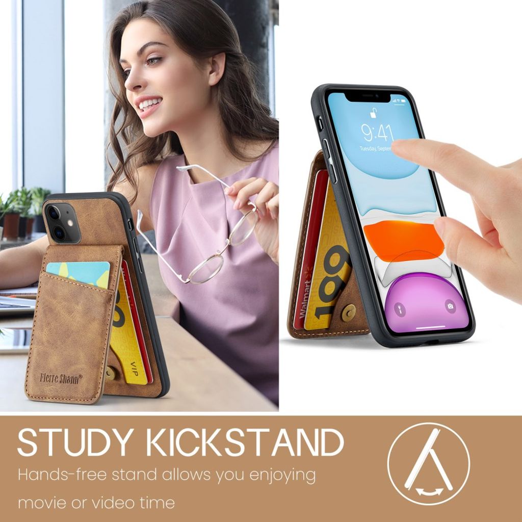 FIERRE SHANN iPhone 11 Kuori Korttipaikka - Ruskea