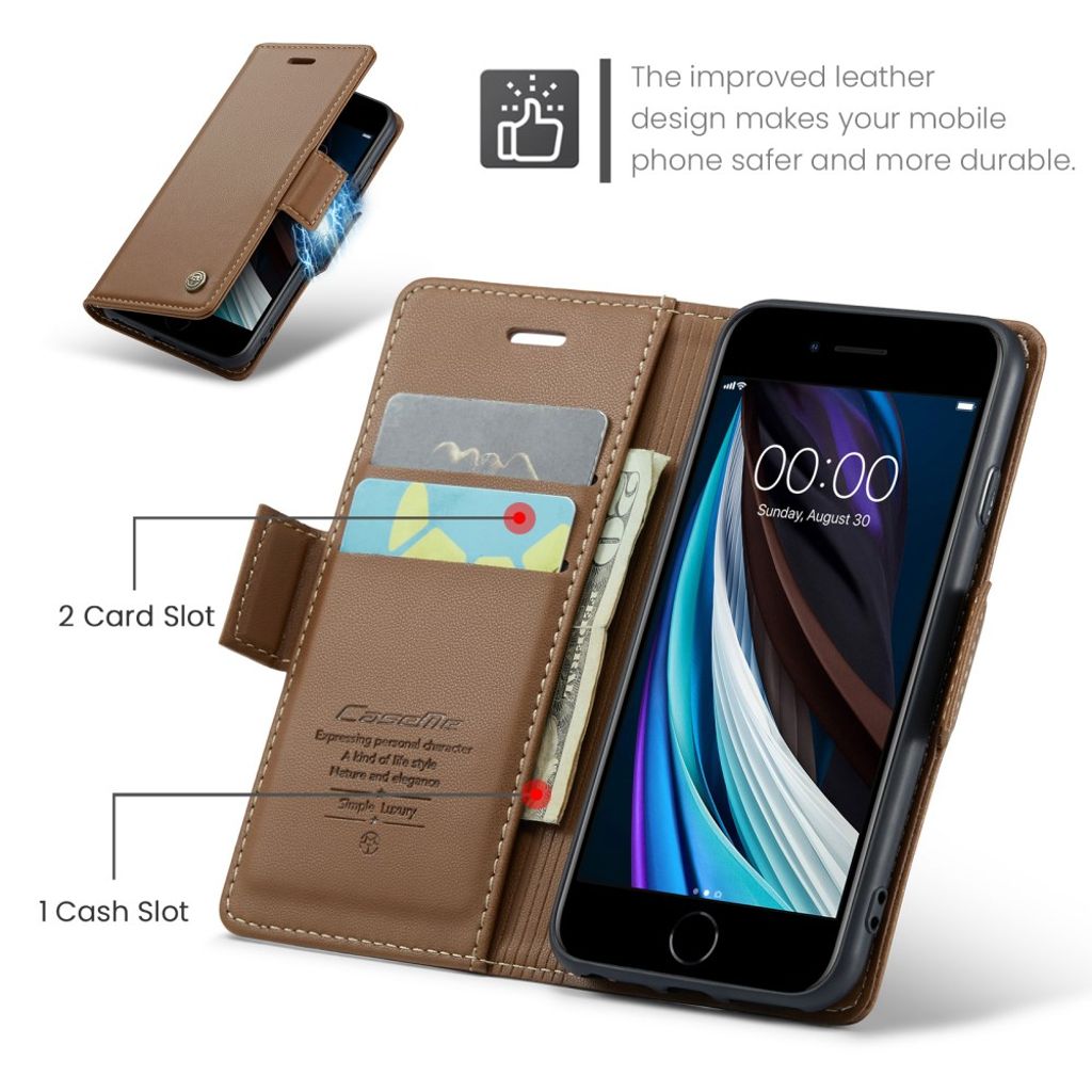 CASEME iPhone 6/6s/7/8/SE 2020/2022 Etui med Kortplads - Brun