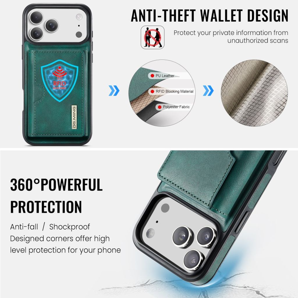 DG.MING iPhone 18 Pro/17 Pro Deksel med Magnetisk Lommebok - Grønn