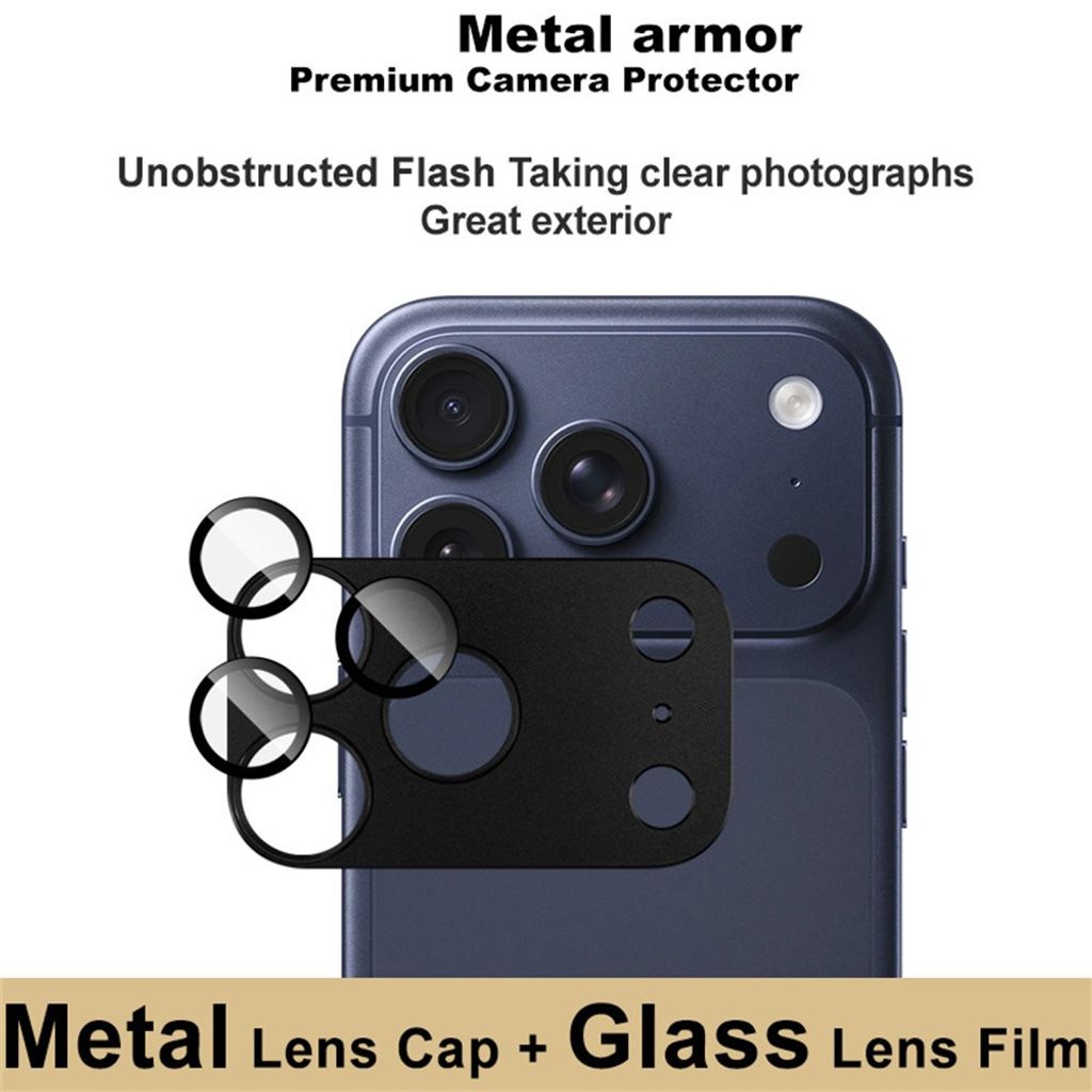 IMAK iPhone 18 Pro Max Linssinsuoja Karkaistusta Lasista ja Metallista - Musta