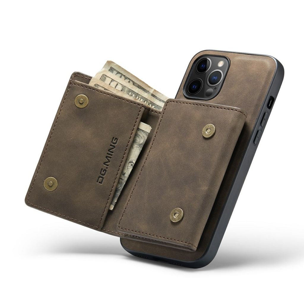 DG.MING iPhone 13 Mini Wallet Case with Kickstand – Coffee