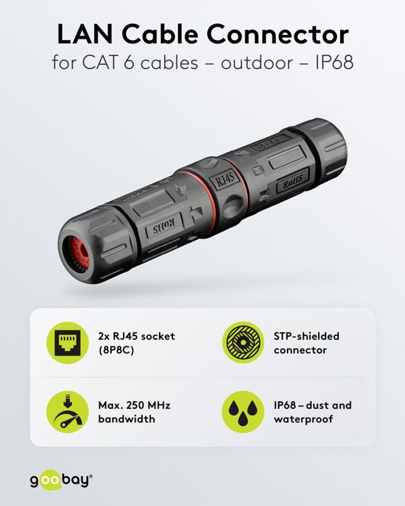 Goobay CAT 6 utomhus RJ45 patchkabelkoppling IP68
