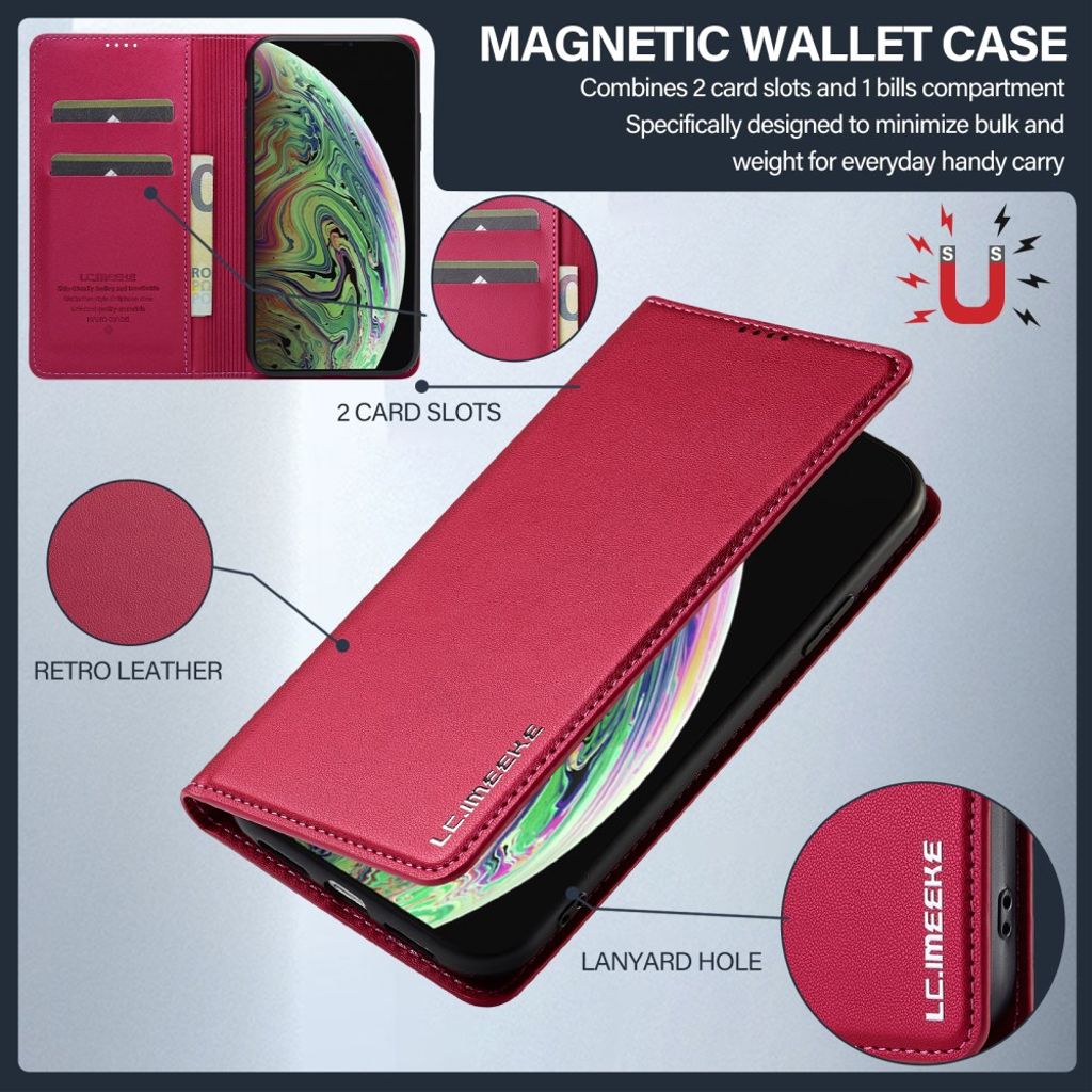 LC.IMEEKE iPhone XS Max Pungetui med Stativ – Rød