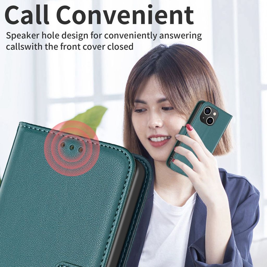 BINFEN COLOR iPhone 15 Wallet Cover Stand PU Leather - Green