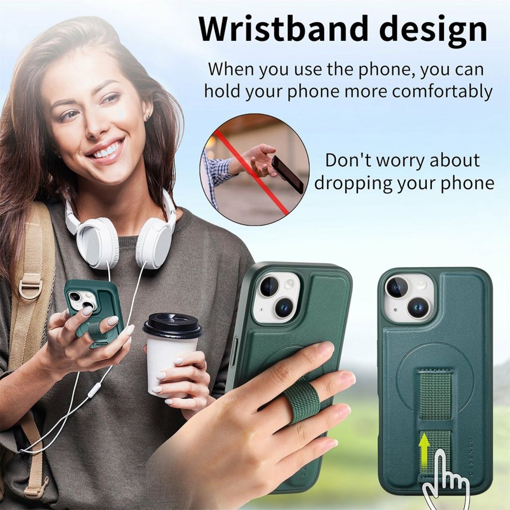 CASENEO iPhone 15 MagSafe Wallet Cover with detachable wallet – Green