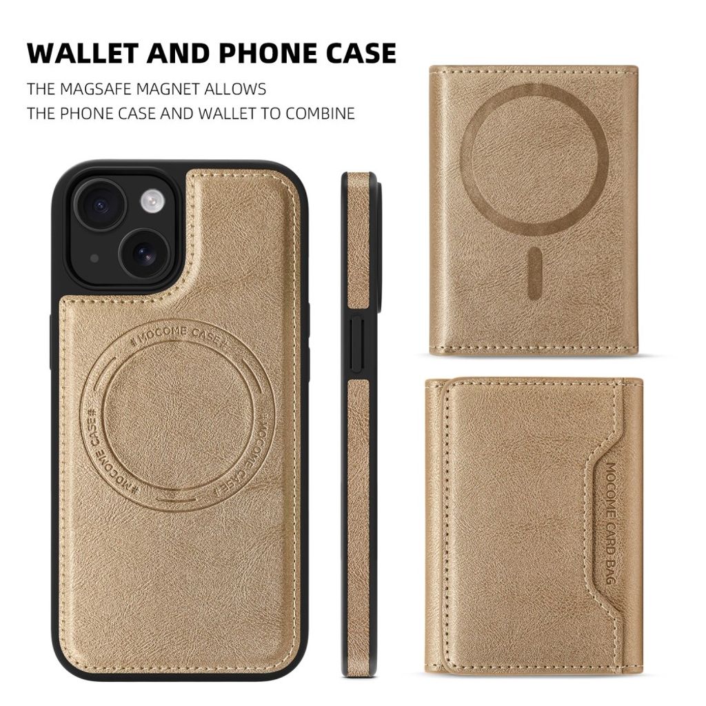 iPhone 15 Wallet Case MagSafe Detachable Card Holder – Gold