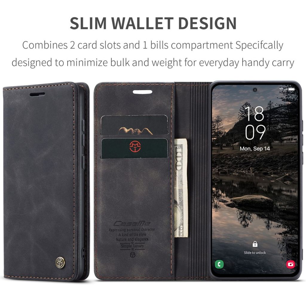 CASEME Samsung Galaxy S25 FE Plånboksfodral med Kortfack - Svart