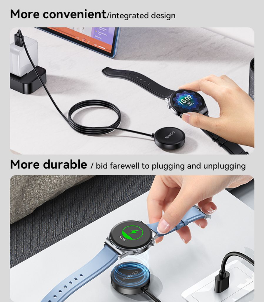 Yesido CA162 magnetisk lader til Samsung Galaxy Watch, USB-C, 1m – svart