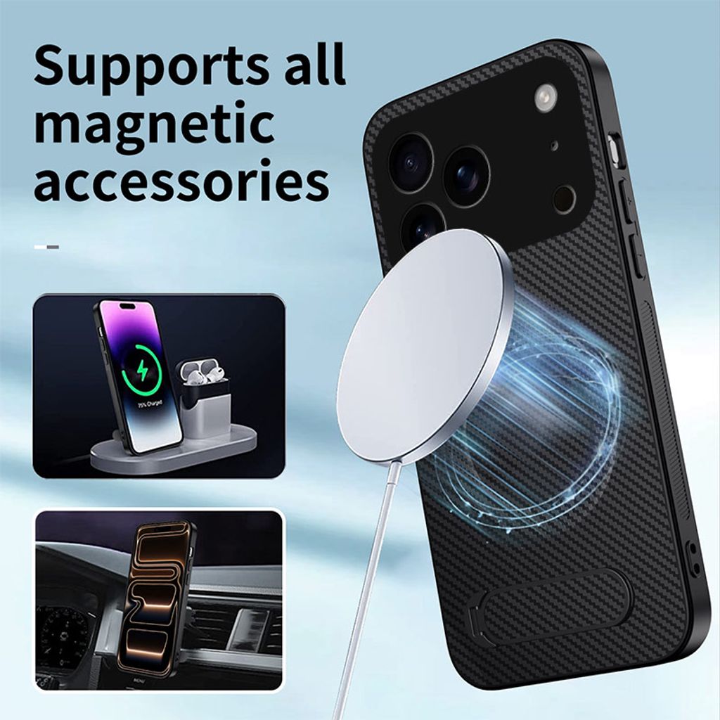 iPhone 18 Pro Kulfiber MagSafe-cover med 2x skærmbeskyttelse - Blå