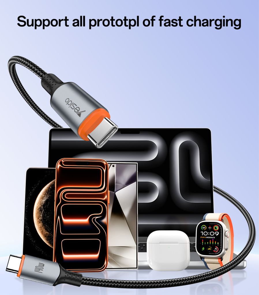 YESIDO CA212 USB-C till USB-C snabbladdningskabel 140W – 1,2 m