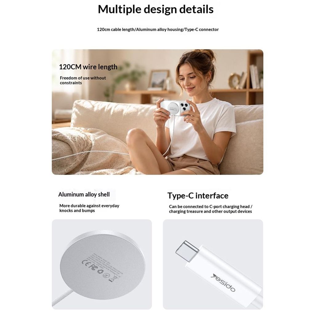 Yesido DS41 Qi2.2 Magnetisk Trådløs Lader – Hvit