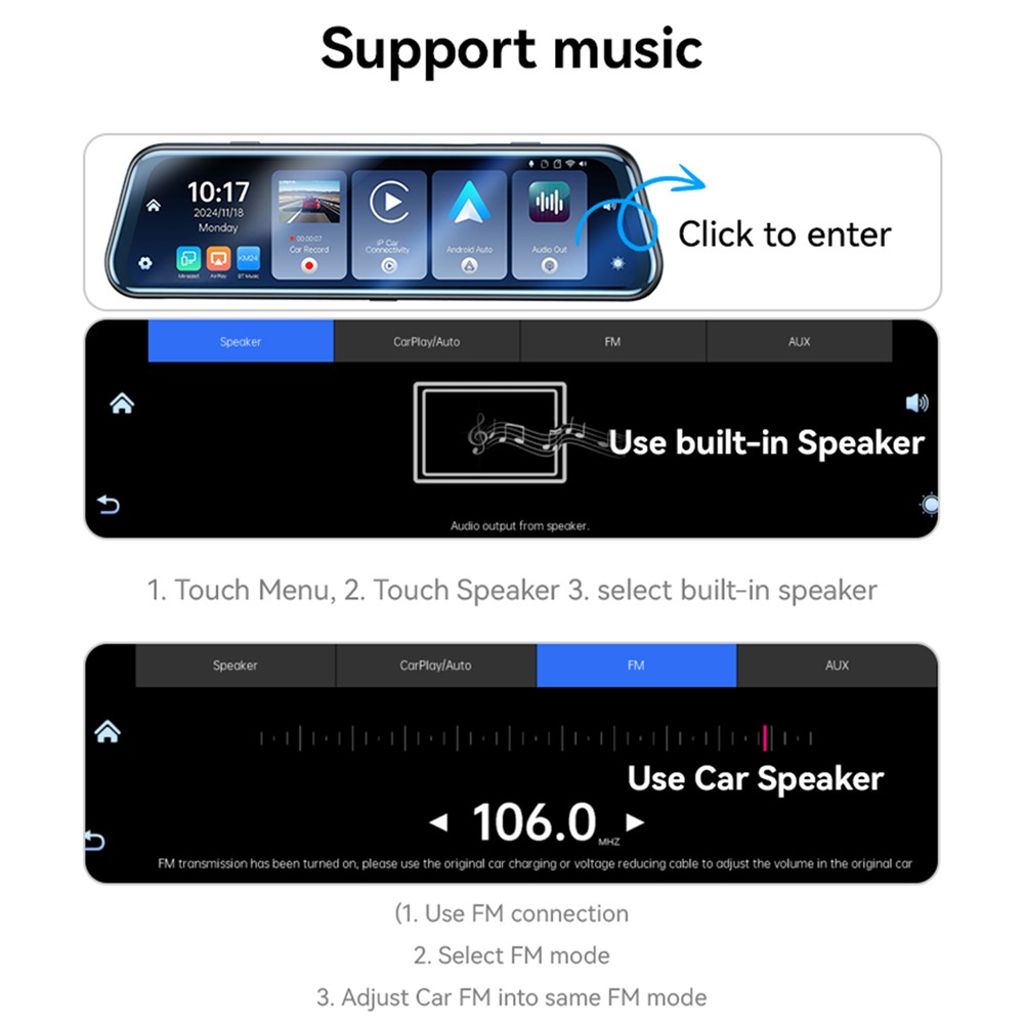 YESIDO KM24 -peruutuspeilikamera autoon, jossa on Carplay – Android Auto, AirPlay-näyttö