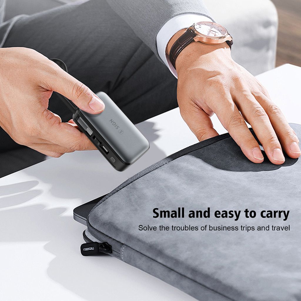 SiGN 5000mAh Powerbank Snabbladdning med Inbyggd USB-C-kabel