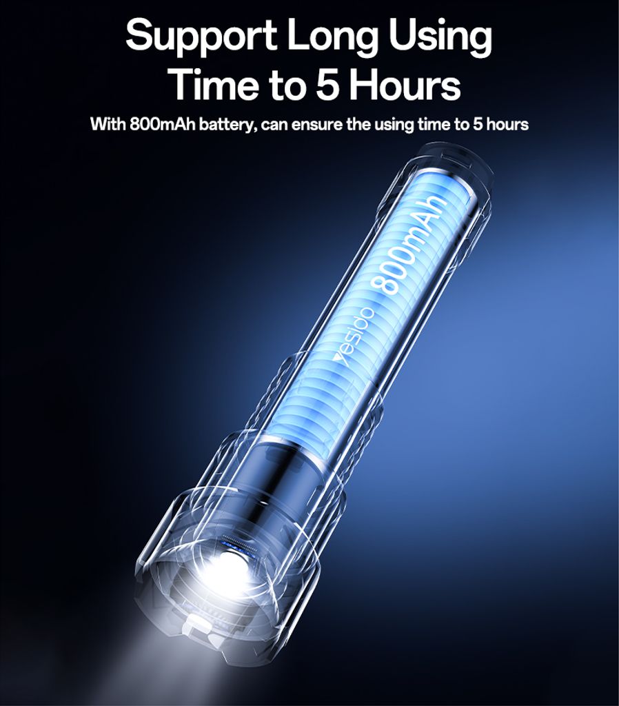 YESIDO TC10 oppladbar LED-lommelykt – svart