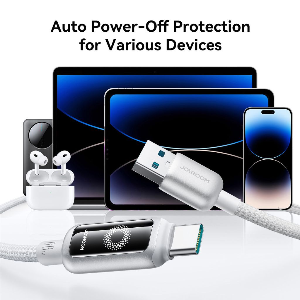 Joyroom USB-A to USB-C Fast Charging Data Cable 66W, 1.2m - White