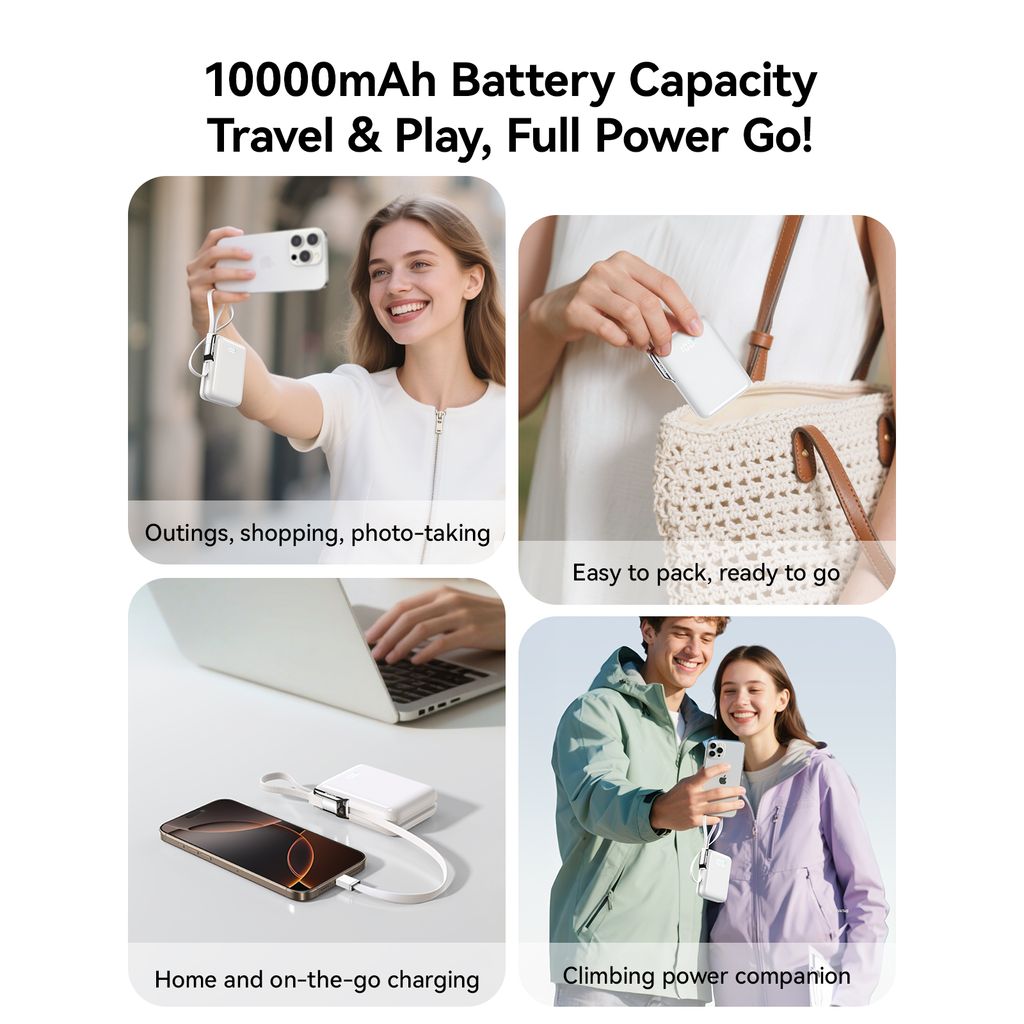 Joyroom JR-PBF27Pro Varavirtalähde 10000mAh 30W USB-C/Lightning-kaapelilla - Valkoinen
