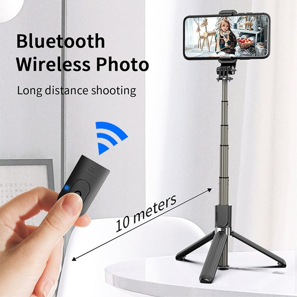 Vikbar Bluetooth Selfiepinne & stativ i aluminiumlegering, 86cm – svart