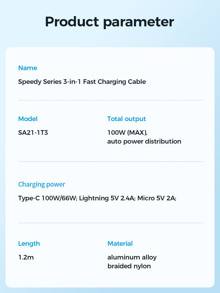 Joyroom 3-in-1 USB-A - Lightning, USB-C, Micro-USB, 100W, 1.2m - Musta