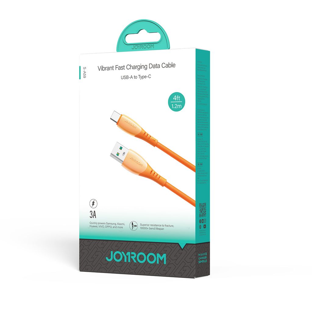 Joyroom S-A59 hurtigladekabel USB-A til USB-C 1,2m – Oransje