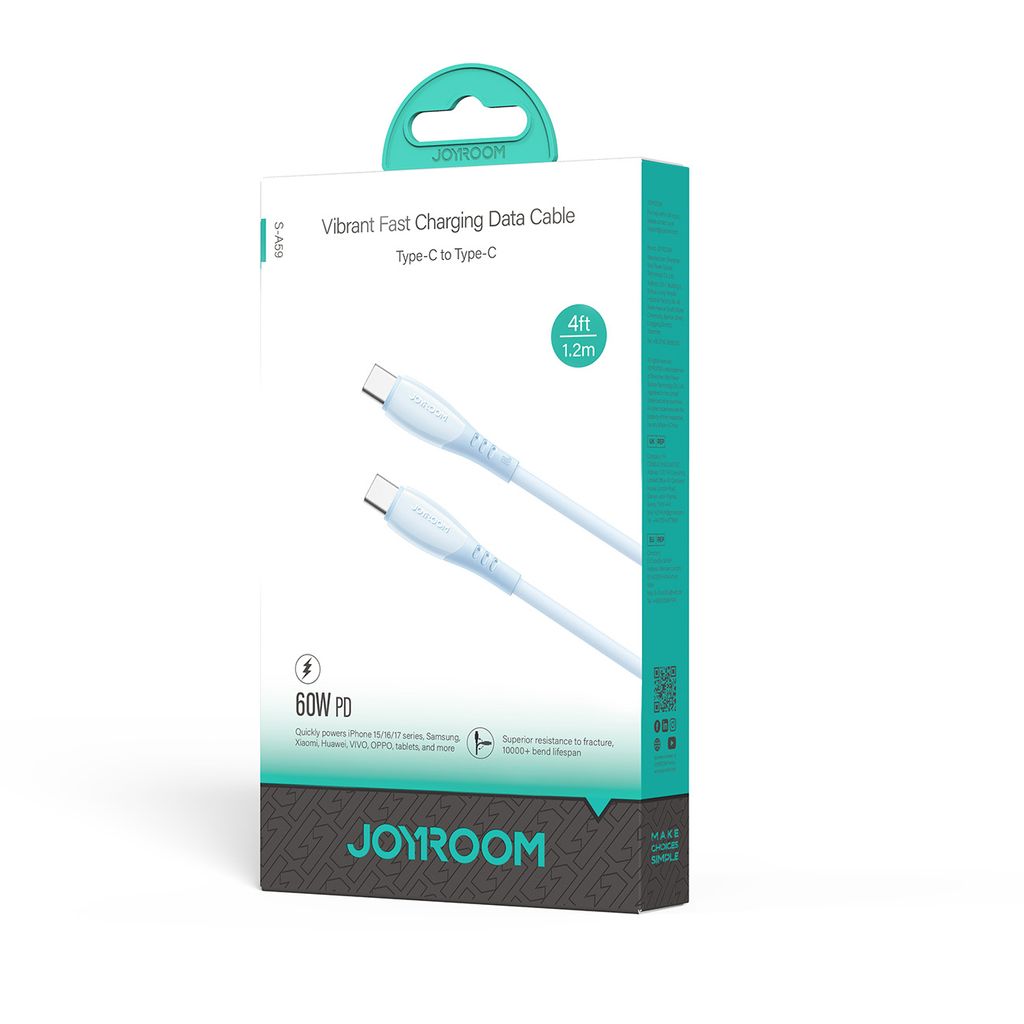 Joyroom S-A59 hurtigladekabel USB-C til USB-C 1,2 m – blå