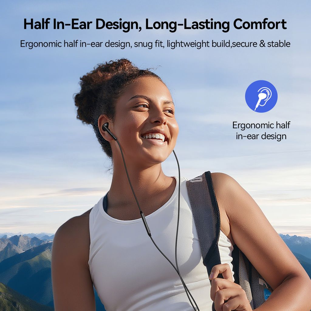 SiGN USB-C-serien Half In-Ear-hörlurar med kabel – Svarta