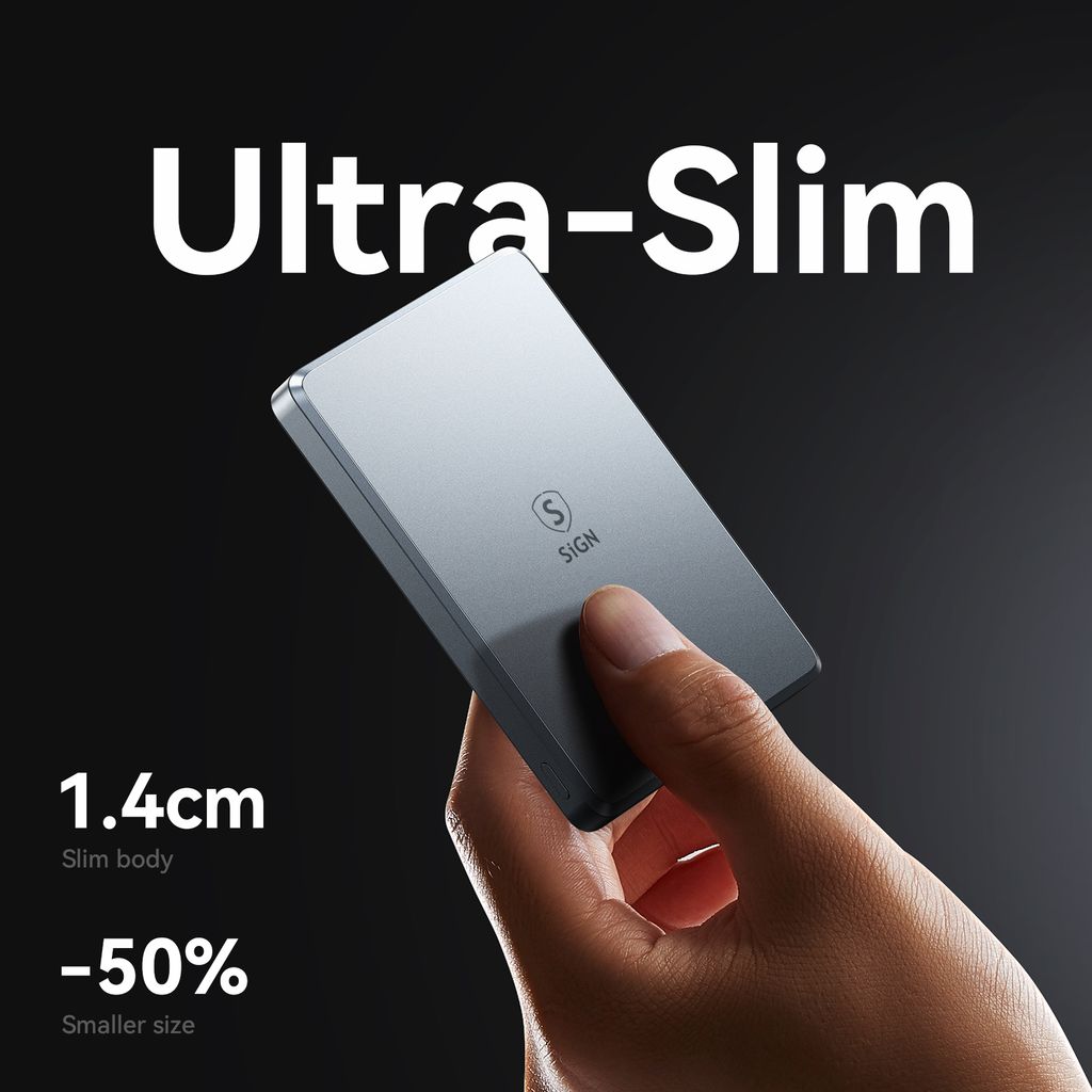 SiGN Ultratunn Magnetisk Powerbank 10000mAh, 20W - Grå