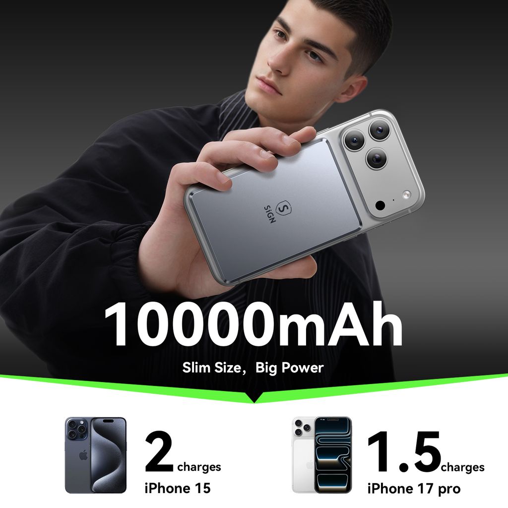 SiGN Ultratunn Magnetisk Powerbank 10000mAh, 22.5W – Grå