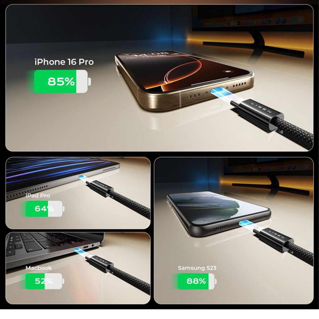 Lisen USB-C till USB-C-kabel 60W, 5-pack – Svart