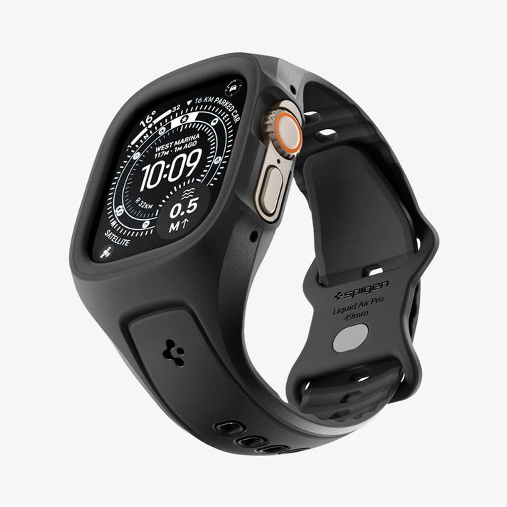 Spigen Apple Watch Ultra 4/3/2/1 49mm Kellonranneke & Kuori Liquid Air Pro - Musta