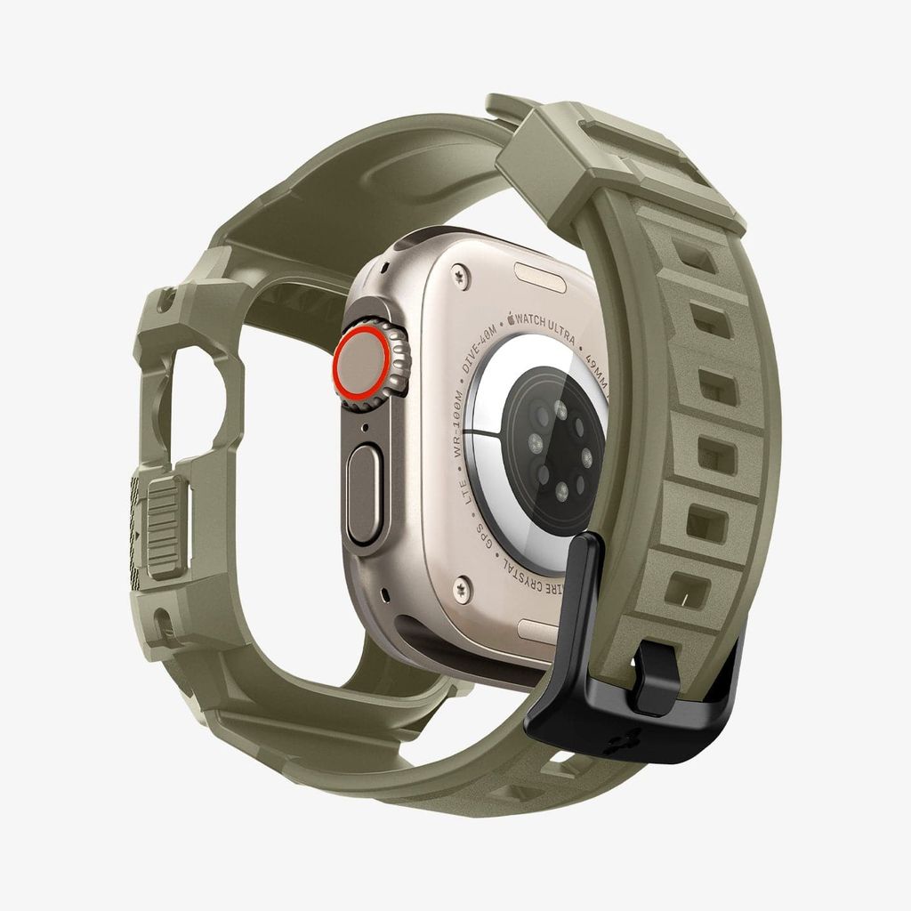 Spigen Rugged Armor Pro -kellonranneke + suojakuori Apple Watch Ultralle 4/3/2/1 (49 mm) - Vintage Khaki