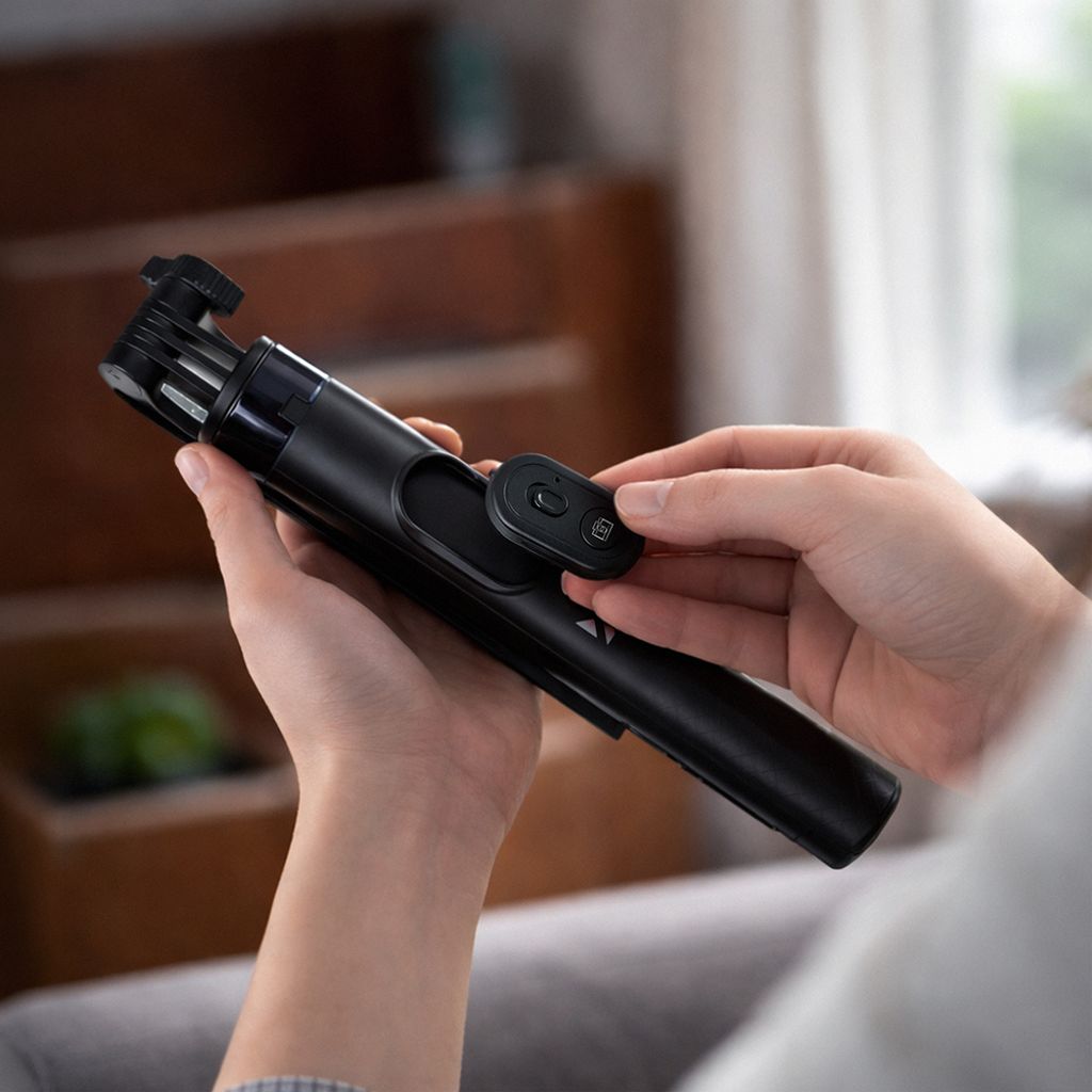 Wozinsky WC1Y30S selfiepinne med tripod och mobilhållare, 130cm – svart