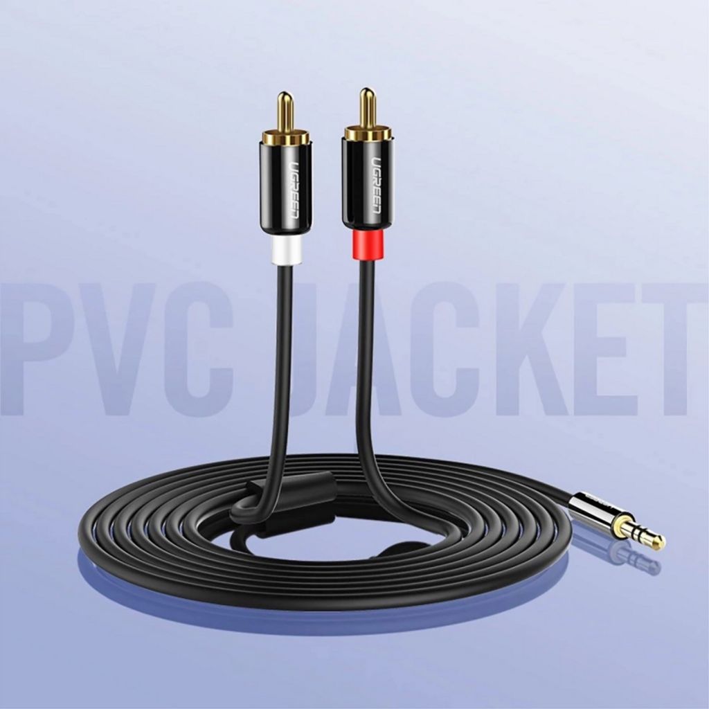 UGREEN AV116 3.5 mm till 2 x RCA ljudkabel, 1 m – svart