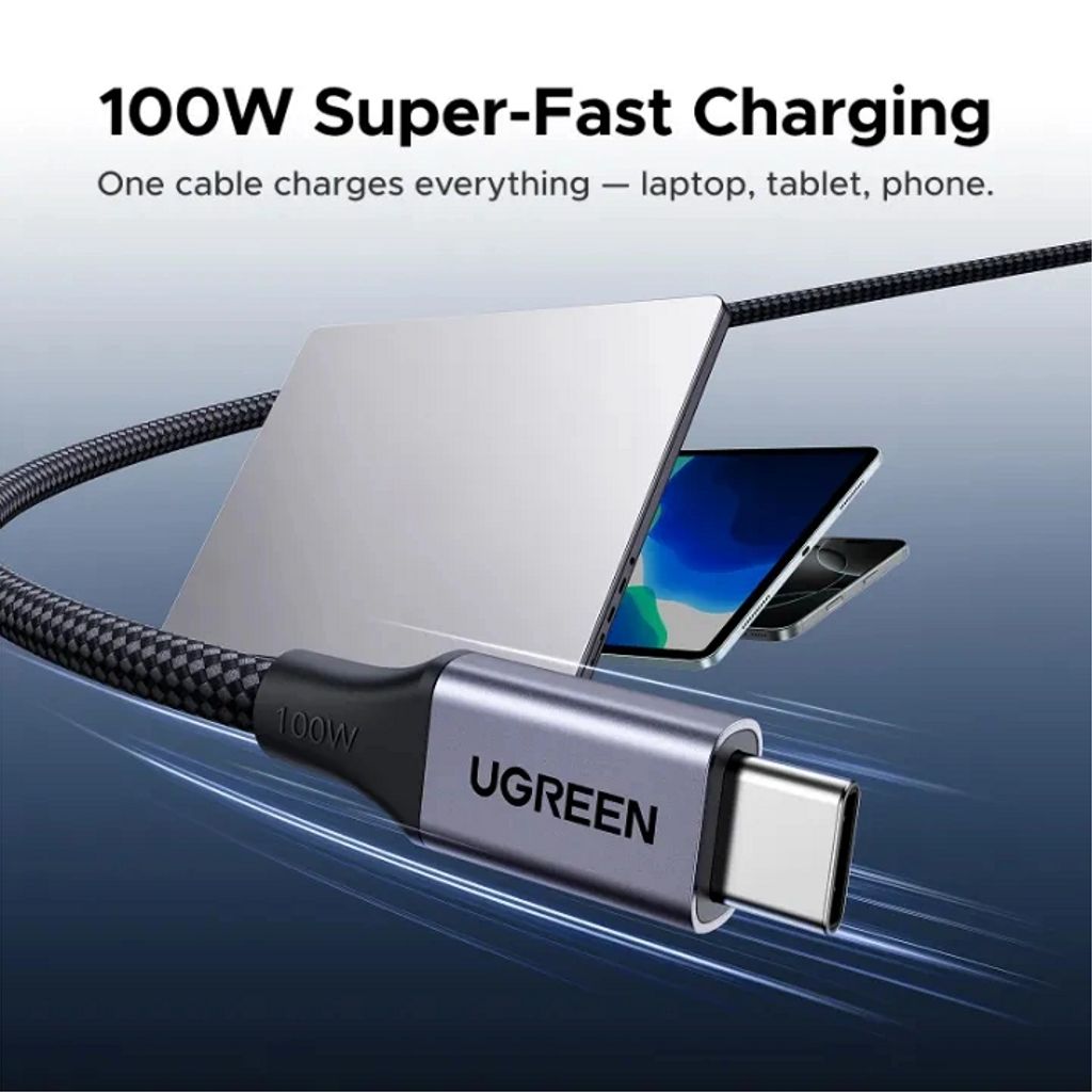 UGREEN USB-C - USB-C PD Magneettinen Pikalatauskaapeli 100W, 1m - Space Gray