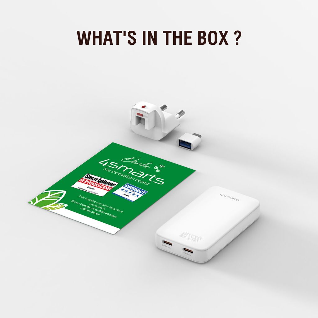 4Smarts FlatPlug Slim Dual 45W GaN 2x USB-C Vegglader – Hvit