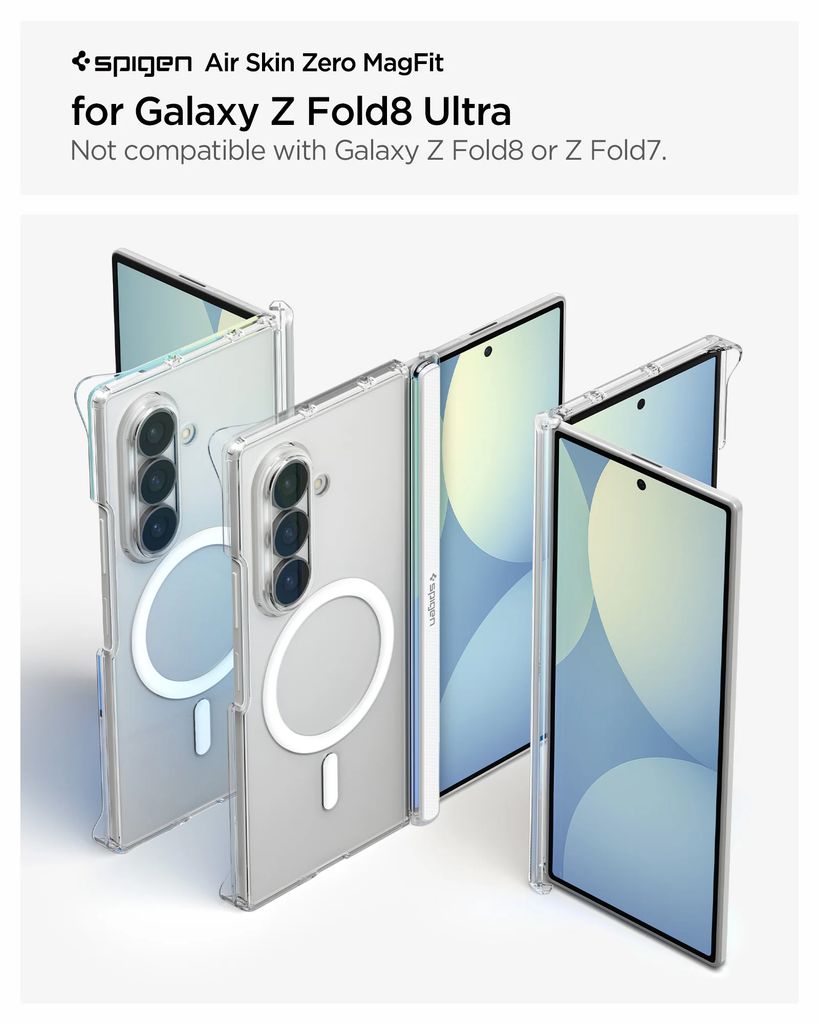 Spigen Airskin Zero MagFit Deksel til Samsung Galaxy Z Fold8 Ultra - Gjennomsiktig/hvit