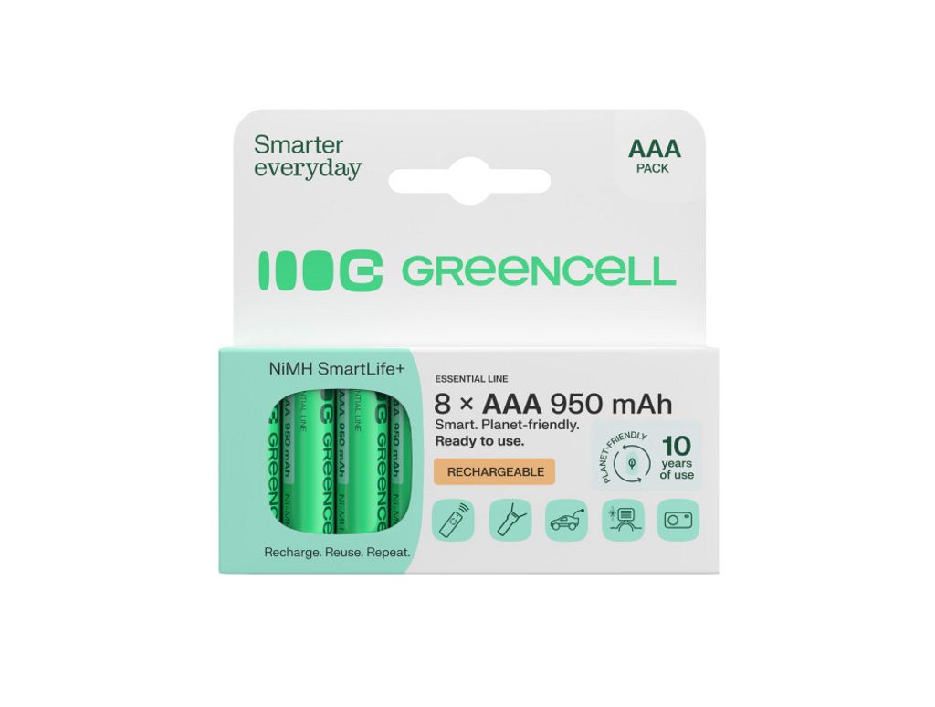 Green Cell 8x AAA HR03 950mAh Genopladelige Batterier Langtidsholdbar Strøm