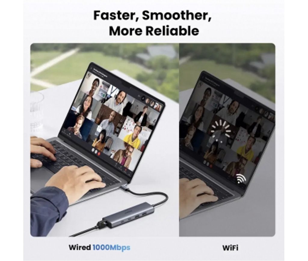 UGREEN CM512 USB-C Hub med 1x USB-A 3.2 / 1x USB-A / 3x USB-C / 1x RJ45 - grå