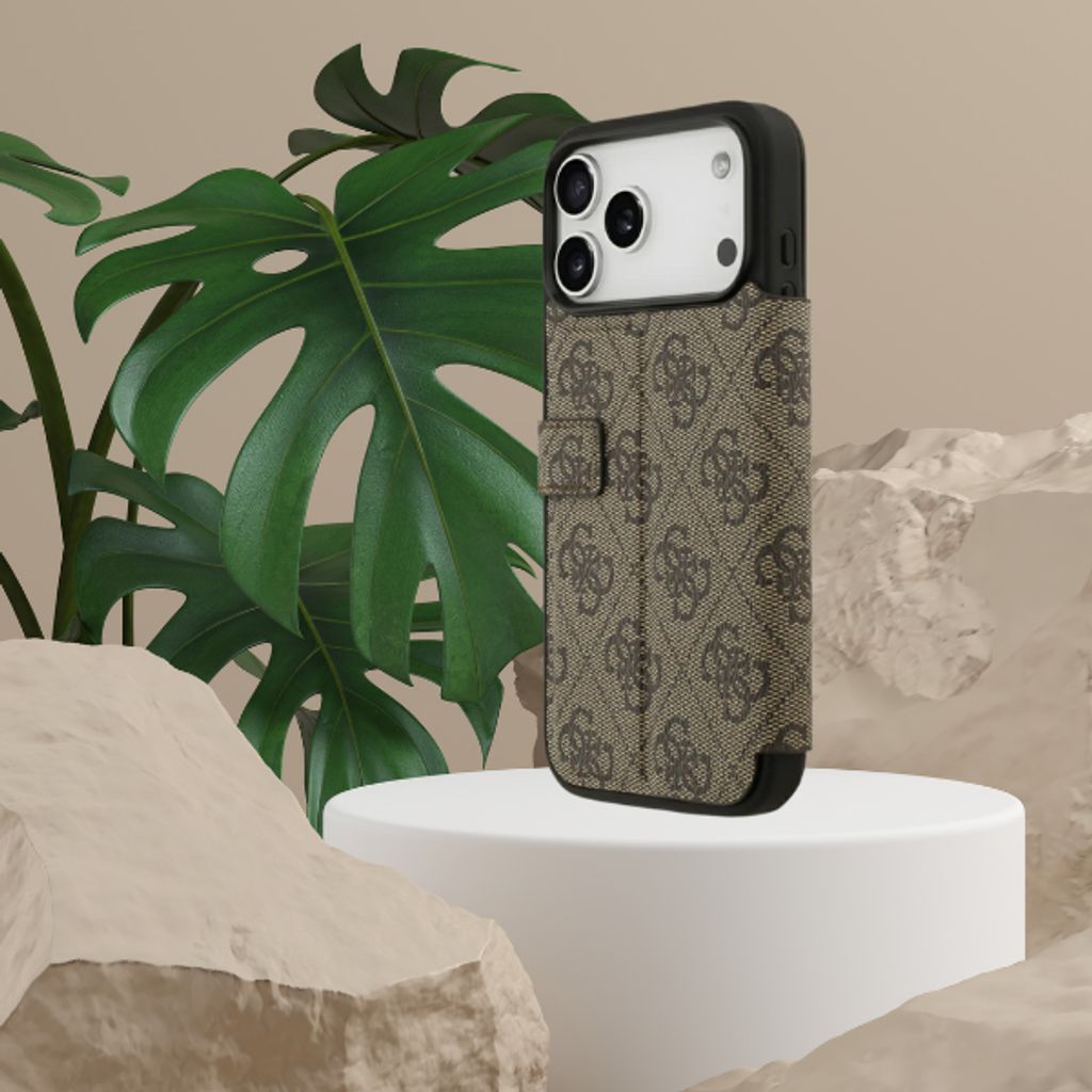 Guess 4G Metal Logo -kotelo iPhone 18 Pro/17 Pro:lle - Ruskea
