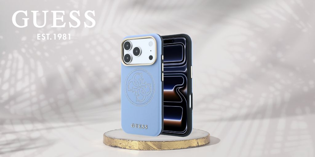 Guess Perforated 4G Gold Logo Magsafe -kuori  iPhone 18 Pro Max:lle - Vaaleansininen