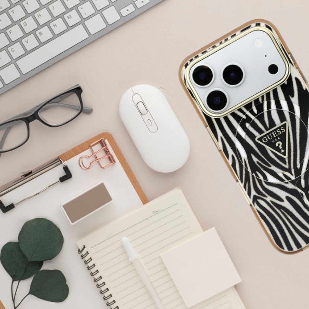 Guess Zebra Glitter Triangle Logo MagSafe -kuori  iPhone 17 Pro/18 Pro Case:lle - Kulta