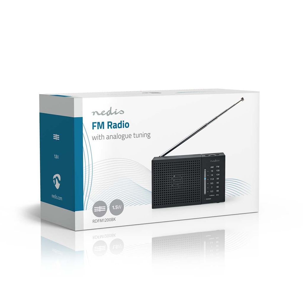 Nedis bærbar FM-radio med Bluetooth og vækkeur