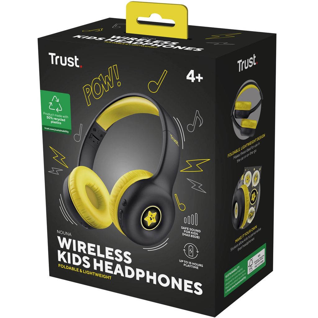 Trust Nouna Langattomat Lasten Kuulokkeet Äänenvoimakkuuden Rajoituksella – Musta/Keltainen