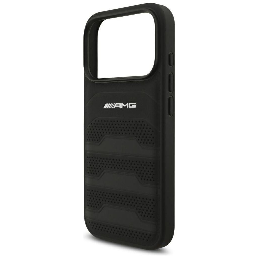 Mercedes AMG Leather Debossed Lines Logo -kuori till iPhone 18 Pro/17 Pro - Musta
