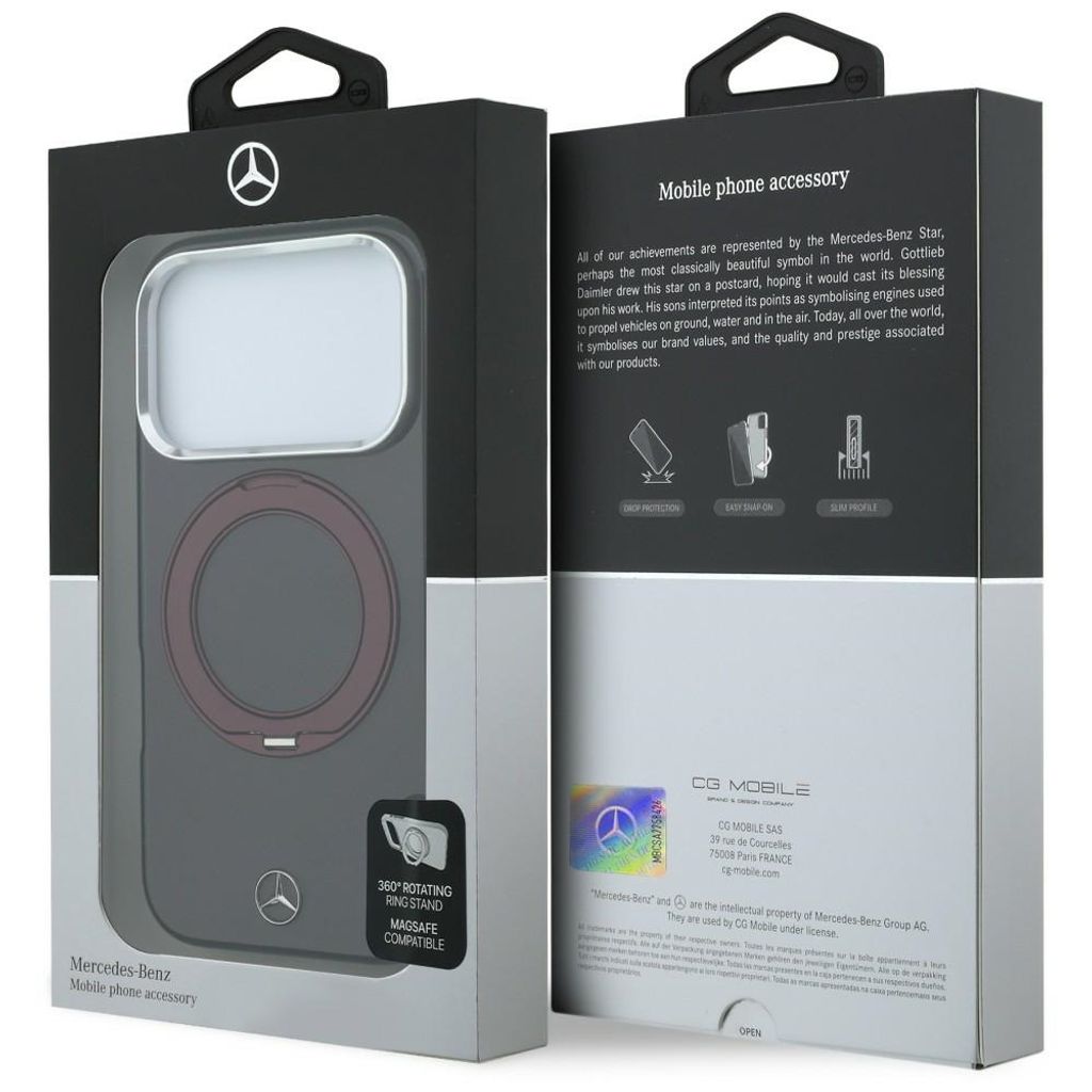Mercedes Ring Stand Iconic Logo MagSafe -kuori till iPhone 18 Pro/17 Pro - Burgundi