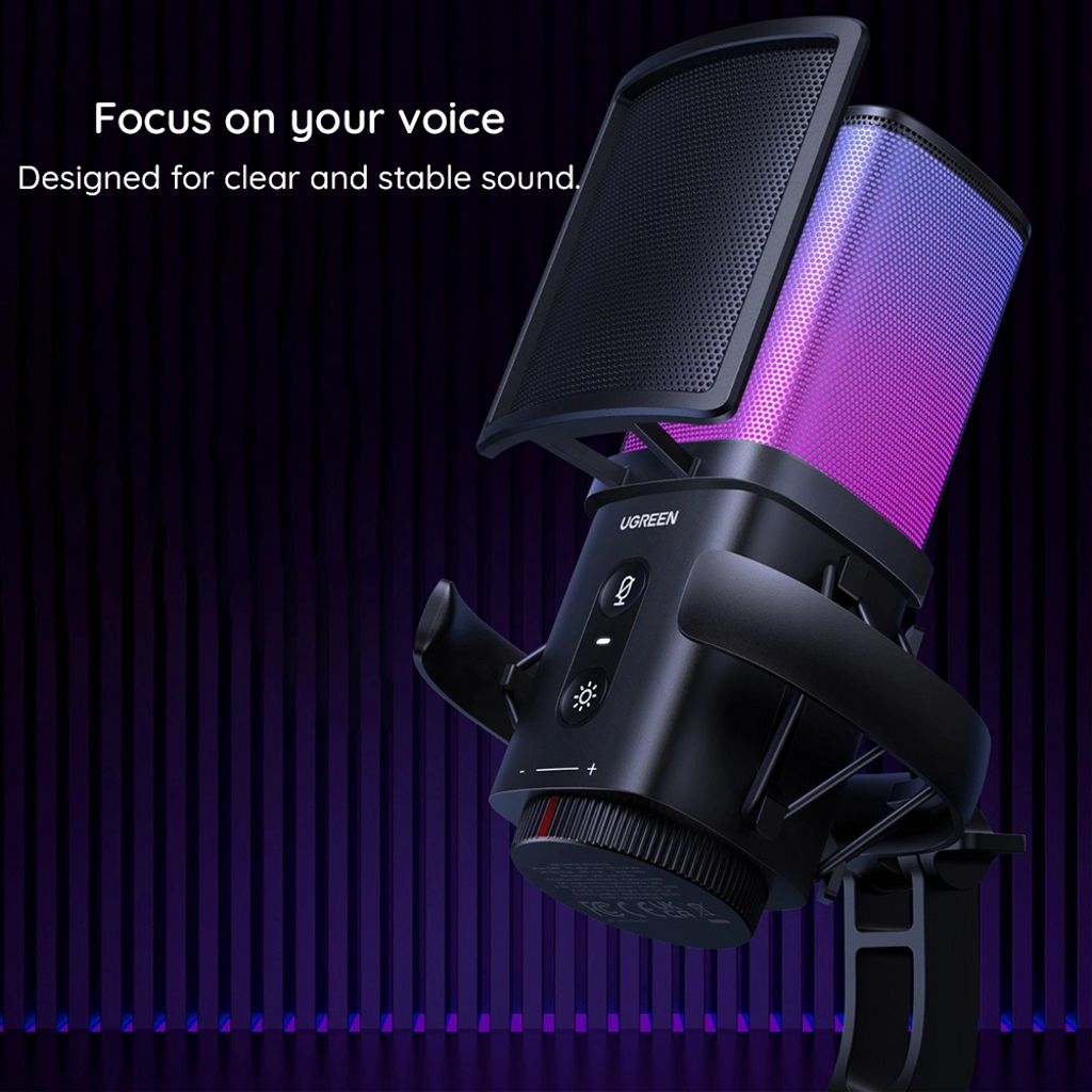 UGREEN CM581 Kardioidmikrofon med RBG-belysning, USB-C, 1,5 m - Svart