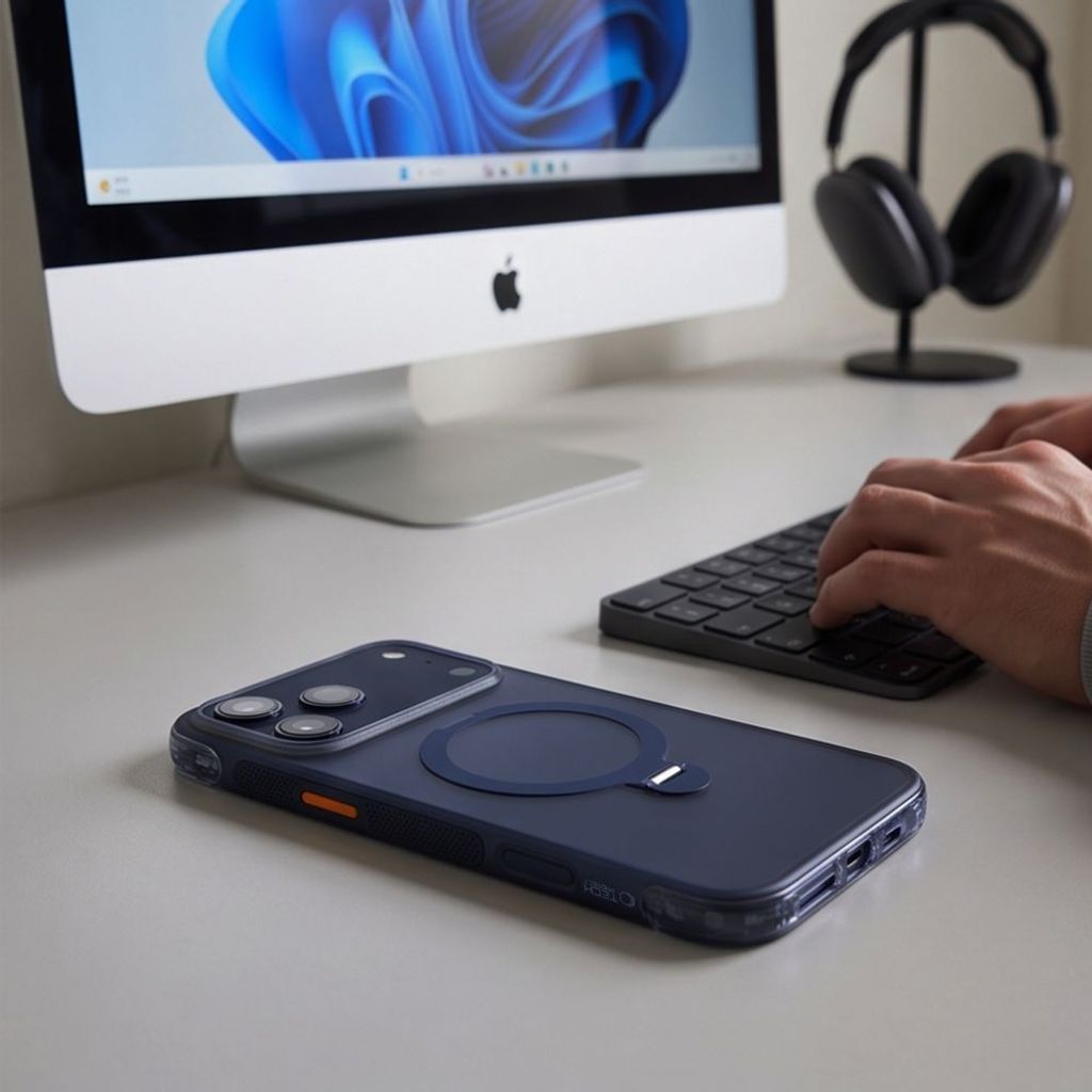 Tech-Protect MagAir Stand MagSafe CC -kuori till iPhone 18 Pro/17 Pro - Sininen