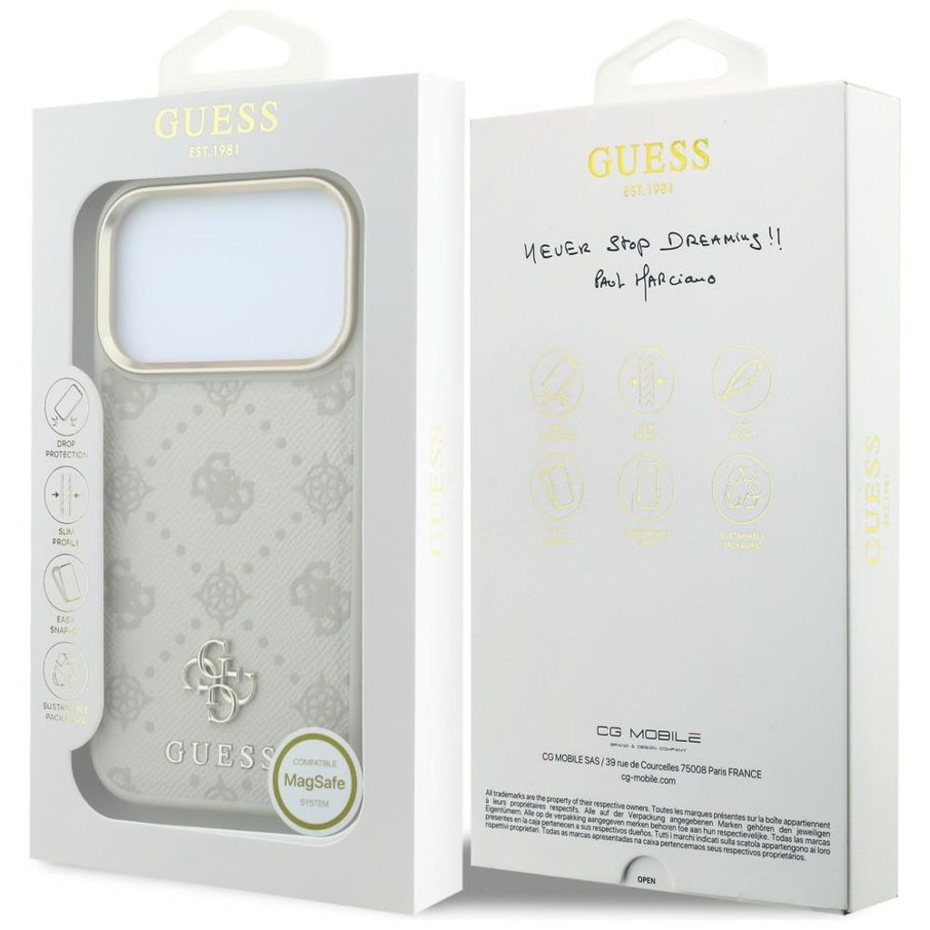 Guess Stripe Peony 4G Logo MagSafe -kuori  iPhone 18 Pro Max:lle - Beige