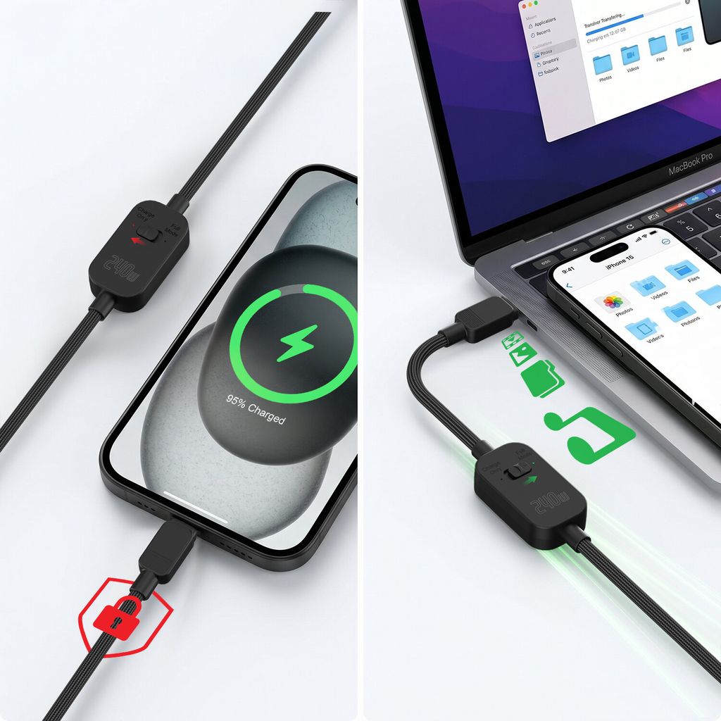 4Smarts PrivacyCord USB-C-kabel 240W, 1,2m - Svart
