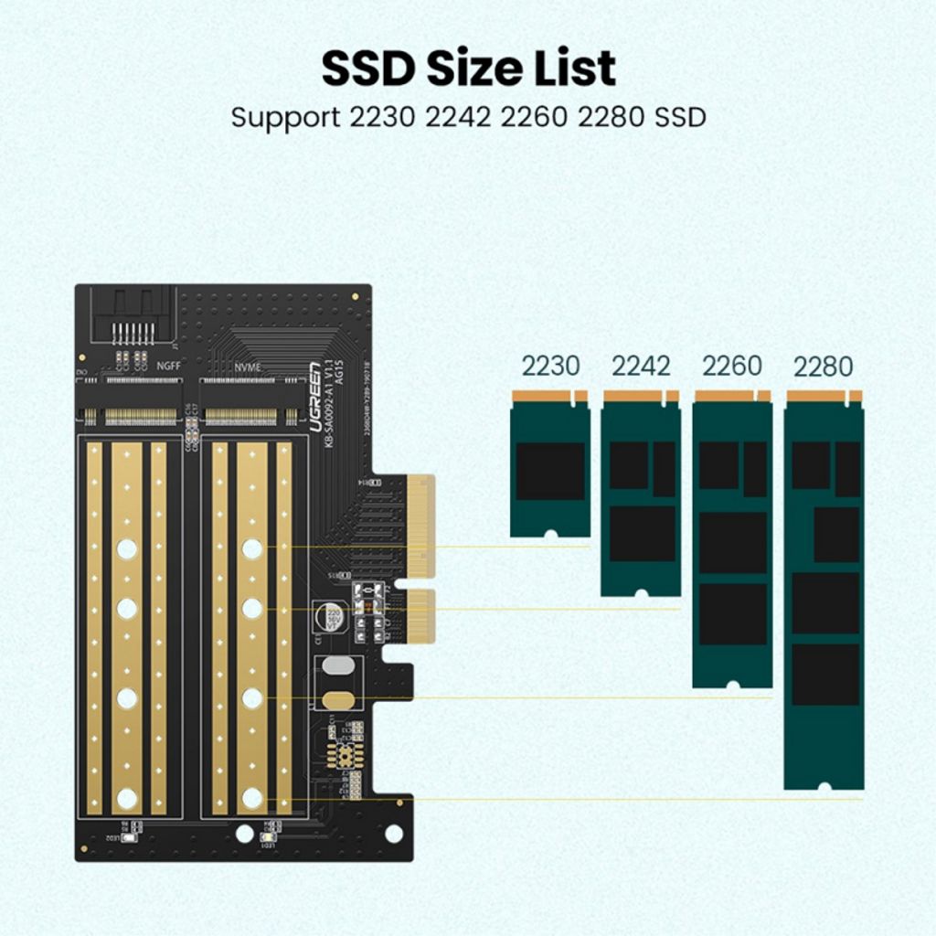 Ugreen CM302 SSD-udvidelsesadapter til M.2 NVMe/SATA til PCIe 3.0 x4 - Sort