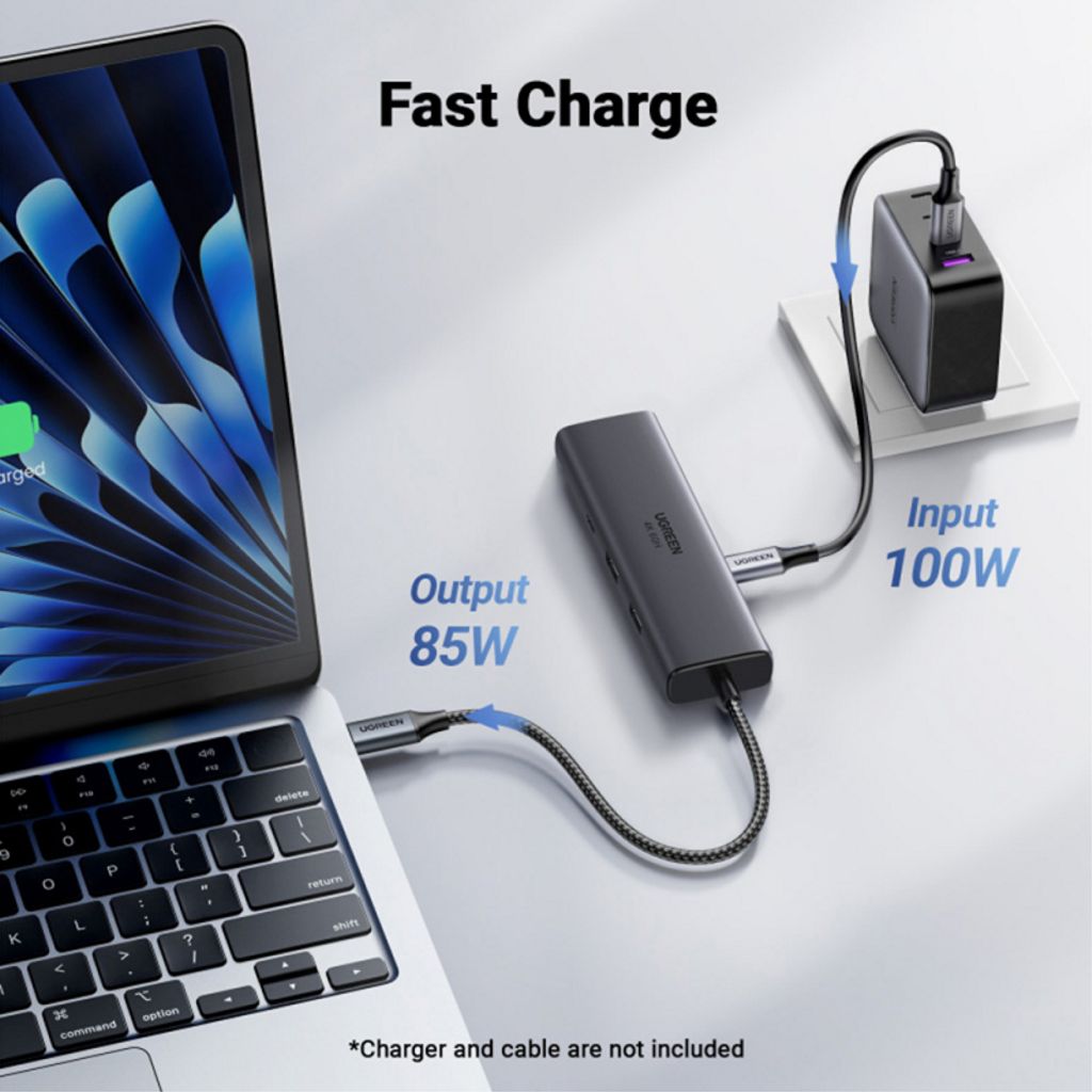 UGREEN USB-C-keskitin 2x USB-A/2x USB-C/1x HDMI/1x RJ45/1x SD/1x microSD - Harmaa
